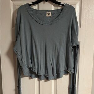 Free People Women's Bluish Green  Long Sleeve Top with thumb holes